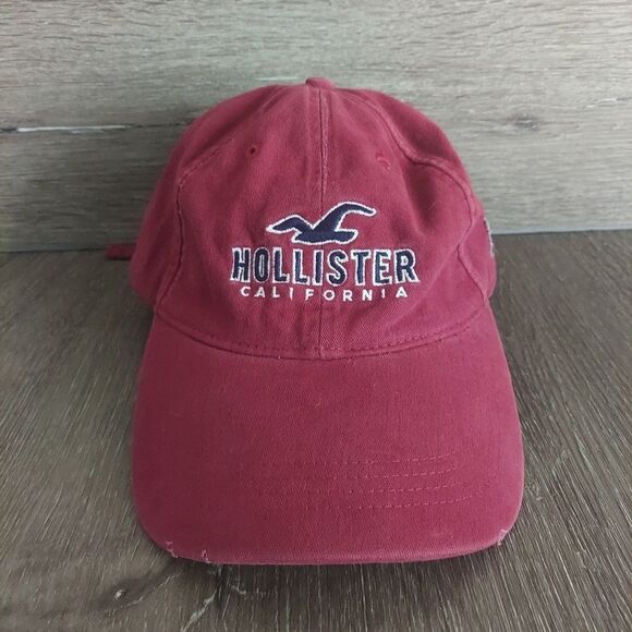 Hollister California Burgundy Dad Hat US Flag Distressed - Picture 1 of 6